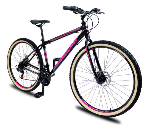 Bicicleta Aro 29 Aço Carbono 21 Velocidades Freio A Disco Cor Preto/rosa