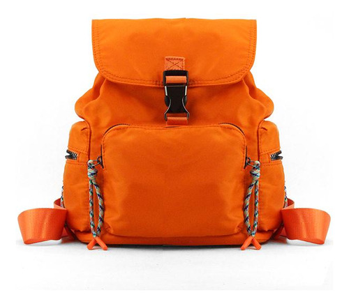 Mochila Urbana Nylon Tapa Bolsillo Frontal Dama Lincolns Color Mandarina