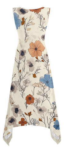 Vestido Casual Sin Mangas Con Cuello Redondo Estampado Sin M