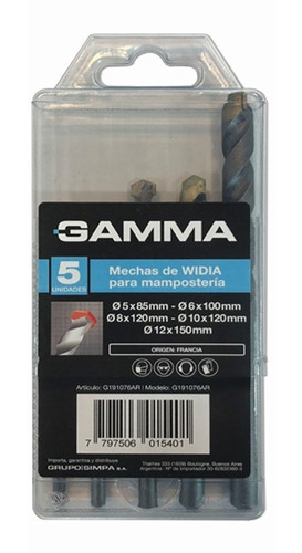 Set De 5 Mechas Para Mampostería De Widia Gamma