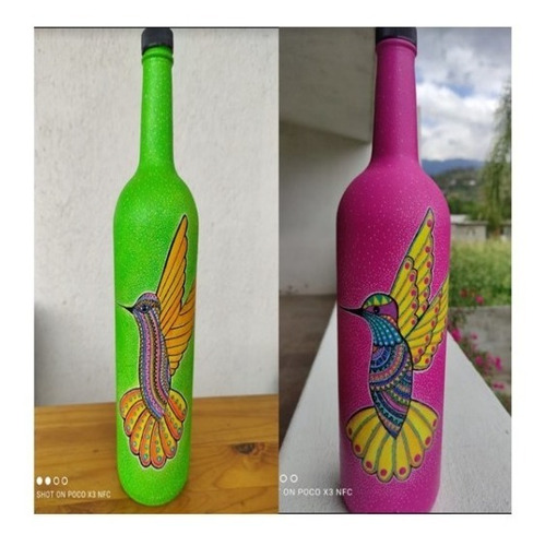 Botella De Vidrio Pintada A Mano Estilo Alebrije