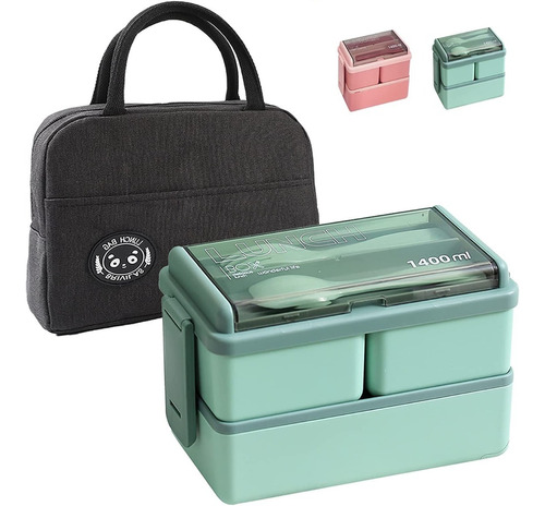 Lunch Box 2niveles Fiambrera Desmontable Con Cubiertos Y Bag