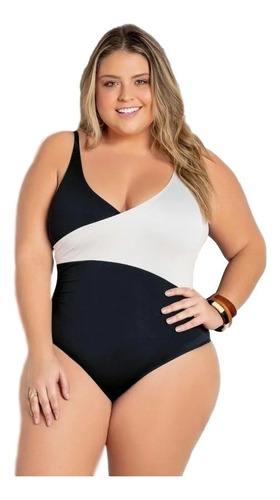 Maiô Bicolor Preto Branco Plus Size Feminino Praia Piscina 