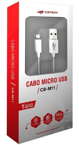 Cabo De Dados Micro Usb V8 1mt 2a Branco Cb-m11wh C3tech