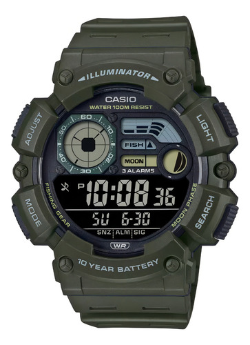 Reloj Casio Illuminator Ws-1500h-3bv Para Hombre E-watch Correa Verde Oscuro Bisel Verde Oscuro Fondo Negro