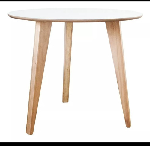 Mesa De Comedor Nordica Redonda Blanco Marrón Claro