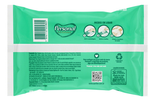 Toalhas umedecidas Personal Soft & Protect em pacote 50 u