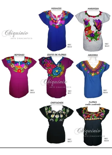 Lote 4 nuevos Modelos Blusas Chiapanecas Bordado Girasoles