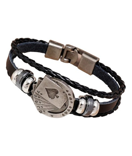 Pulsera Hombre Poker Cuero Vintage Artesanal