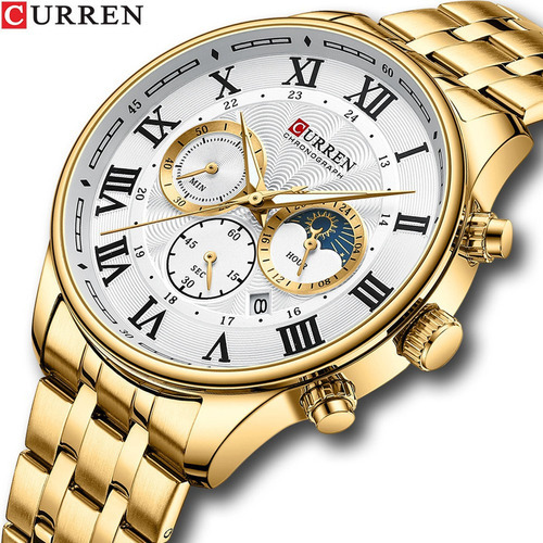 Reloj Curren Luxury Chronograph Moon Phase Calendar, color inferior: dorado/blanco