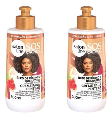 Creme Para Pentear Salon Line 300ml Sos Ricino Queratina-2un