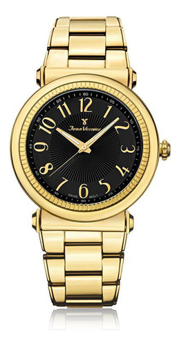 Relógio Pulso Jean Vernier Masculino Aço Dourado Jv01145
