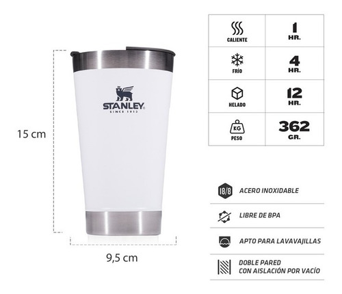Imagen 4 de 4 de Vaso Termo Beer Pint Con Destapador Stanley 473ml