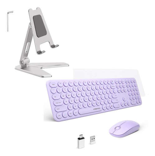 Teclado Mouse Inalambrico Purpura Soporte Para Telefono