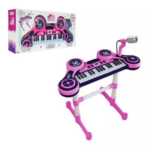 Teclado Piano Infantil Rosa 32 Teclas com Microfone Vários Tipos de Sons