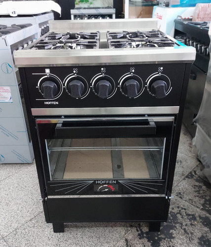 Cocina Industrial Hoffen 4 Hornallas 55 Cm Ancho Con Visor Negro