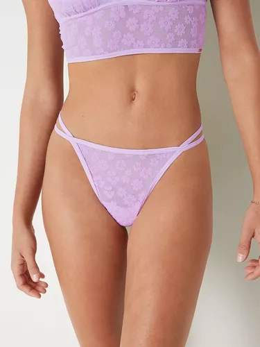 Calcinha Victorias Secret Pink Lace Strappy Thong Lavanda