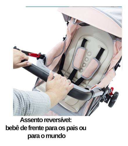 Carrinho De Bebê Passeio Reversível 15kg Compacto E Leve Cor Rosa Menina Chassi Preto