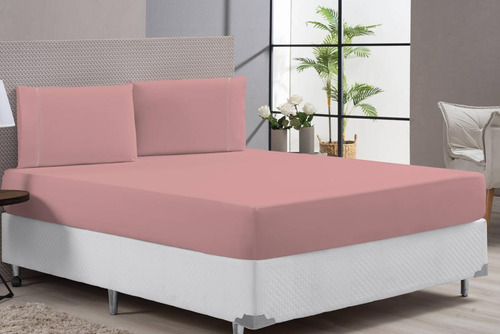 Lençol Cama King Size Cor Rosê Macio 400f 3 Peças