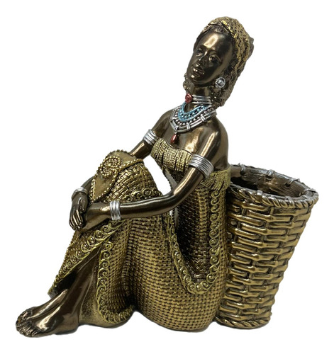 Estatuilla De Señora Africana, 16,8x6,1x16,7cm Negro