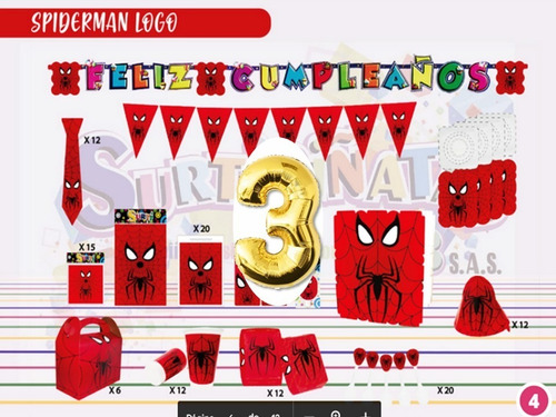  Kit Decoración Spiderman Escudo X12 Niños + Obsequio
