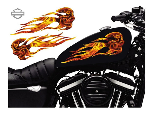 Adesivo Tanque Harley Davidson Sportster 883r Chamas Caveira
