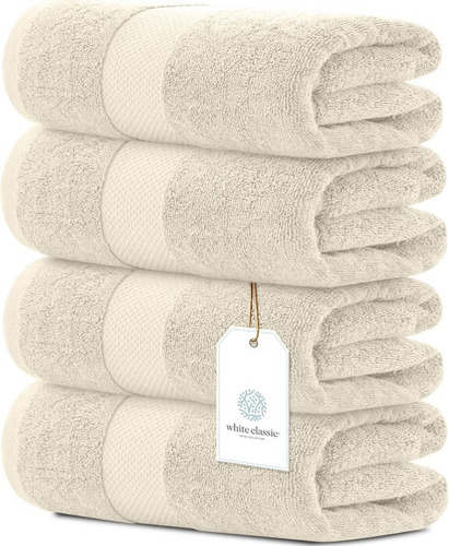 Toallas De Bañowhite Classic, Color Blanco Marfil, X4 Uni.