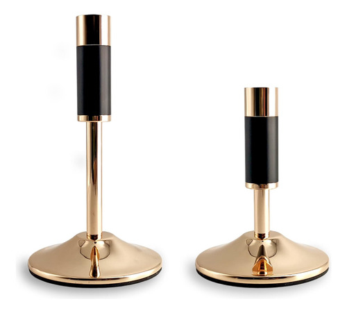 Juego De 2 Candelabros Dorados Con Detalles Negros Para Vel
