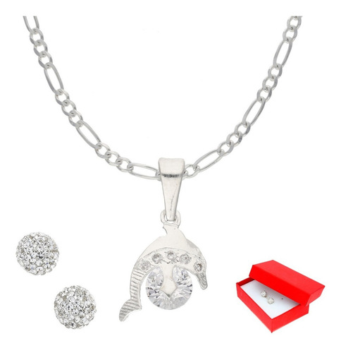 Cadena De Plata Y Dije De Delfín Con Circonia + Color Plateado