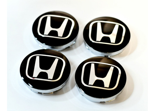 Pack 4 Tapas Honda Negras 56mm Soporte Plateado Centro Rueda