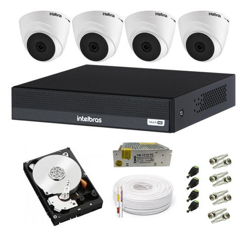 Kit Cftv 4 Câmeras Intelbras Dome 1120d Dvr 4 Canais Com Hd