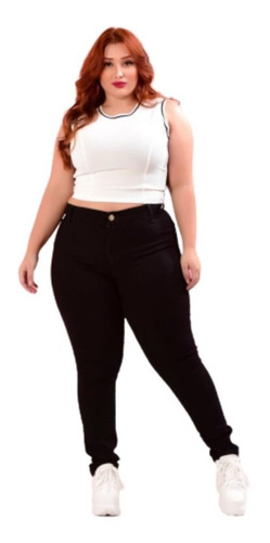 Imagem 1 de 6 de Calça Jeans Feminina Plus Size Colorida Tamanhos Cós Alto