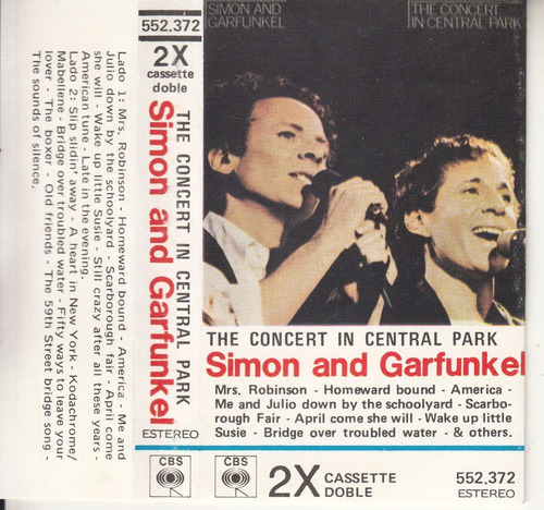 1982 Simon & Garfunkel Cassete Doble Uruguay Central Park