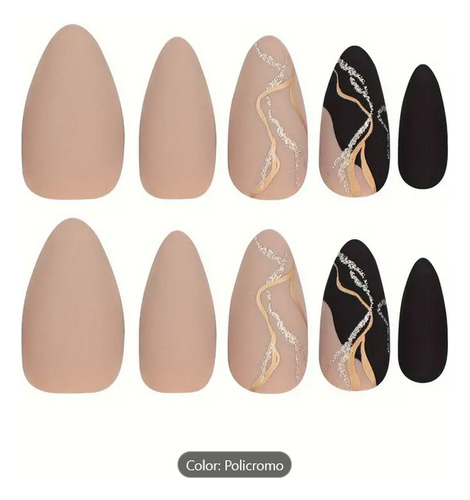 24 Pz Uñas Postizas Tips Craqueleadas Negro Nude Press On Negro Nude Bicolor Craqueleada