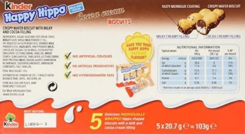 Caja De 10 Kinder Happy Hippo De Chocolate, 20 7g X 5
