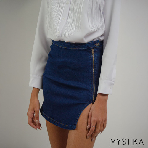 Falda Mujer Mezclilla Stretch Corta Moda Abertura Y Cierre