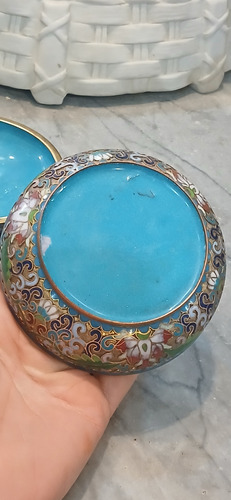 Alhajero De Cloisonné Chino Antiguo Champlevé Celeste (Usado)