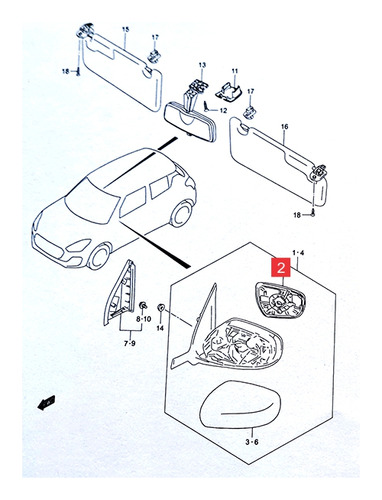 Vidrio Espejo Ext. Der. S/señalero Suzuki Swift 2019-
