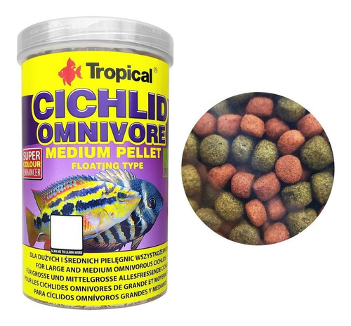 Ração Para Peixe Cichlid Omnivore Medium Pellet 360g Tropica