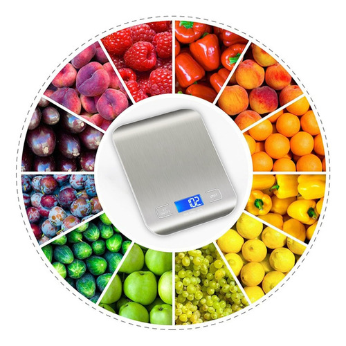 Bascula Digital Cocina Inoxidable 5 Kg/1g Lcd Multifuncional Plateado 5 Kg