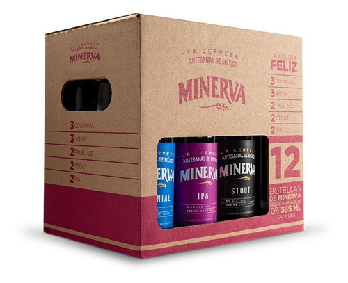 CERVEZA MINERVA | Cerveza Minerva mix 12 Pack | 12 Cervezas Artesanales De 355 ml Cada Una | Variedad de Sabores | La Cajota Feliz