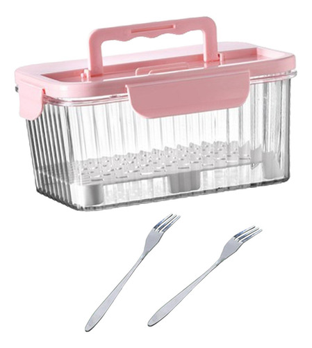 Fiambrera De Frutas Portátil, Caja Para Pícnic Rosa 1600ml