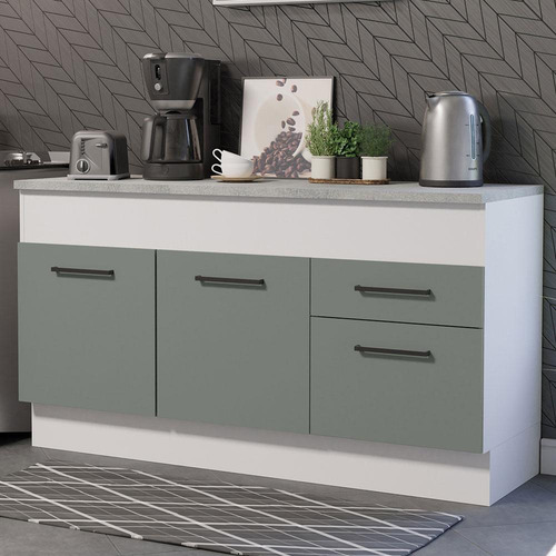 Gabinete Bajo Bufetera Madesa Agata 150cm Con Encimera Bg 01 Color Blanco/Gris