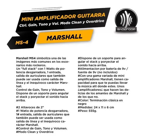 Mini Amplificador Guitarra Marshall Ms-4 Micro Stack.