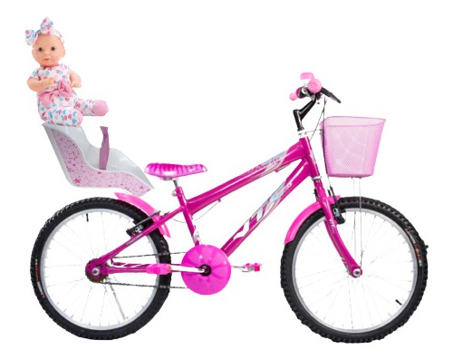 Bicicleta Infantil Feminina Aro 20 Cadeirinha, Boneca E Roda