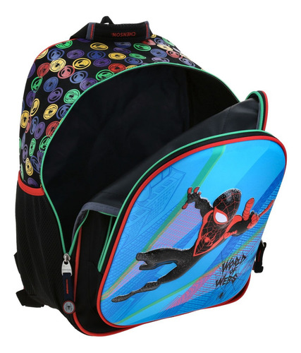 Mochila Grande Escolar Chenson Miles Morales Feiquer Niño Color Negro Diseño De La Tela Liso