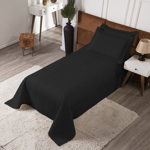 Cobre Leito Colcha Clean Solteiro 2 Peças Preto