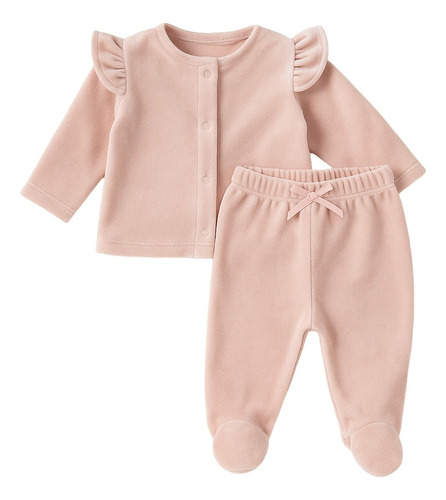 Conjunto Plush Bebe Campera Y Pantalon Cremita Abrigo Beba Crema Recien Nacido