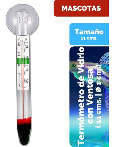 Termómetro Flotante De Vidrio Con Ventosa Acuario O Terrario