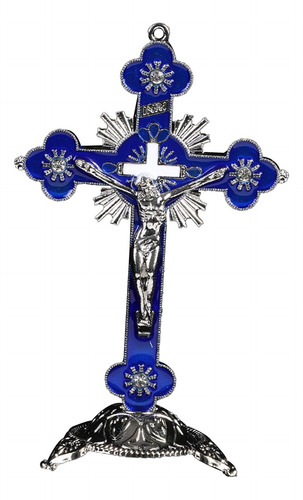 Crucifijo Y Estatuilla De Soporte Artesanía Azul Oscuro